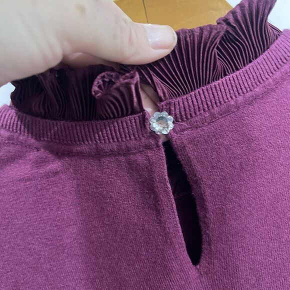 Siani Milano Wine Long Sleeve Sweater Ruffle Neck Double Layer Size S Festive - Picture 6 of 12